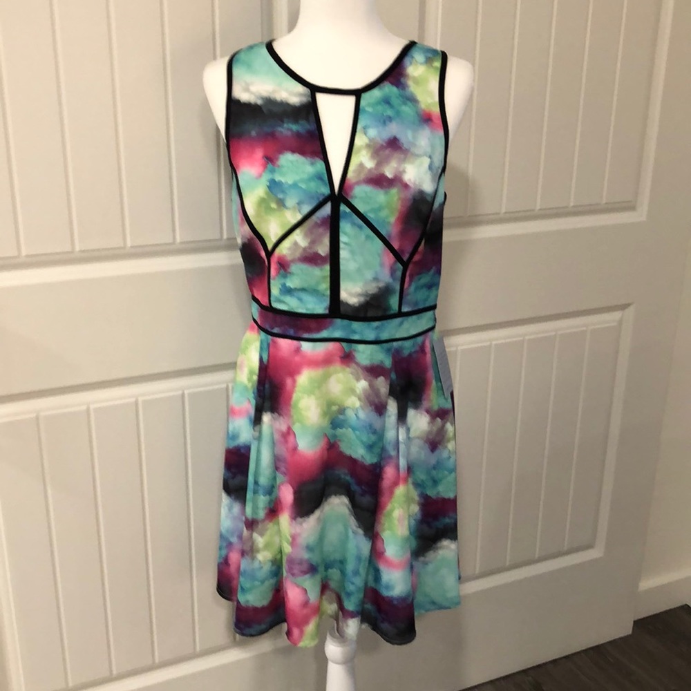Adelyn Rae Watercolor Cloud Dye Fit & Flare Dress Size Large